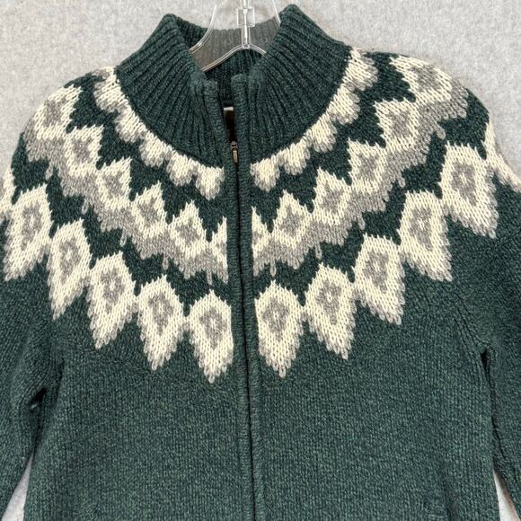 LL Bean Full Zip Cardigan Sweater Size S Classic Rag 100% Lambs Wool Fair Isle - Picture 4 of 16